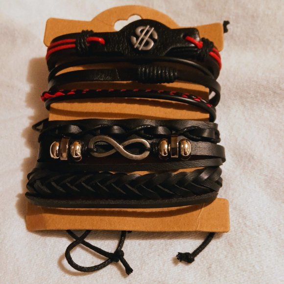 Multi Level leather bracelet features figure 8 and Money sign - Picture 5 of 6